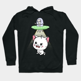 Funny white cat is being abducted by aliens Hoodie